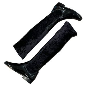 Italian Patent Leather and Velveteen Over The Knee Sock Boots